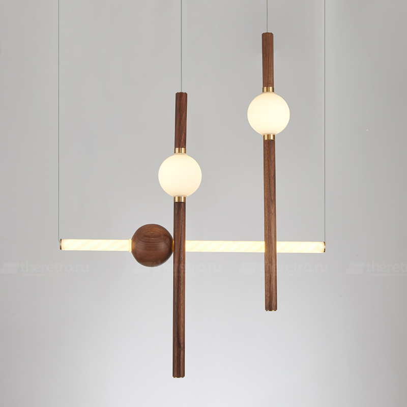 Серия подвесных светильников вытянутой цилиндрической формы с деревянными элементами CORNELL  фото 1